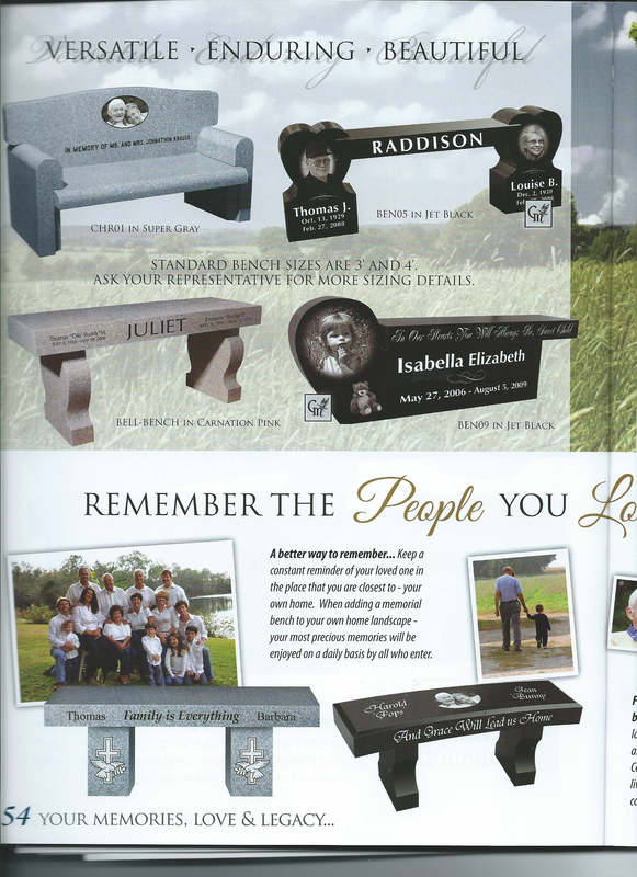 Granite memorial bench installed at cemetery